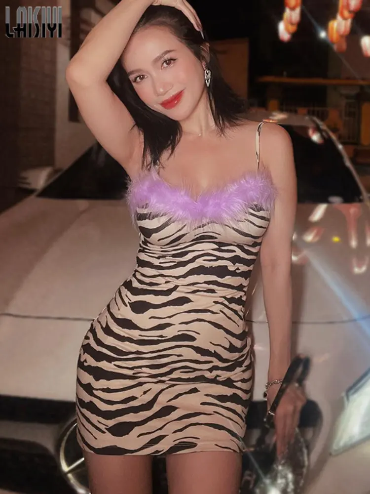 laisiyi zebra print dresses women mini